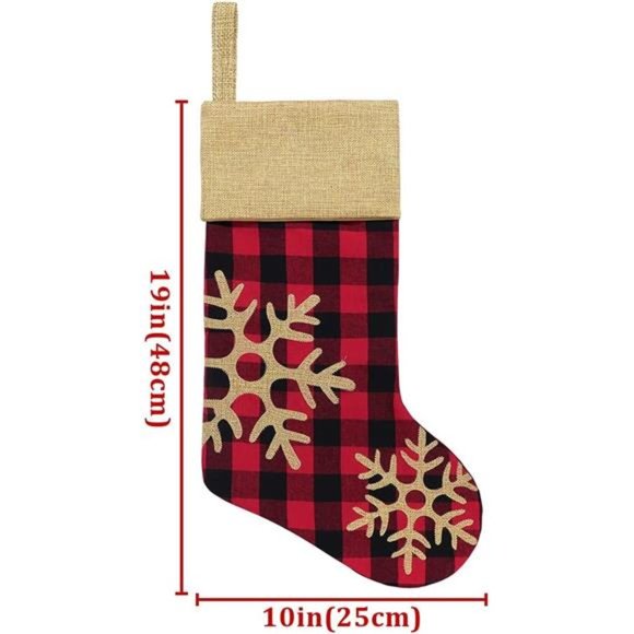 Set of 6 Christmas Stockings Decorations18 inches Red Black Buffalo Plaid - Picture 2 of 7
